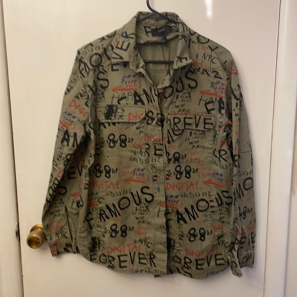 Forever 21 Mens Button Up Shirt Green Size Large